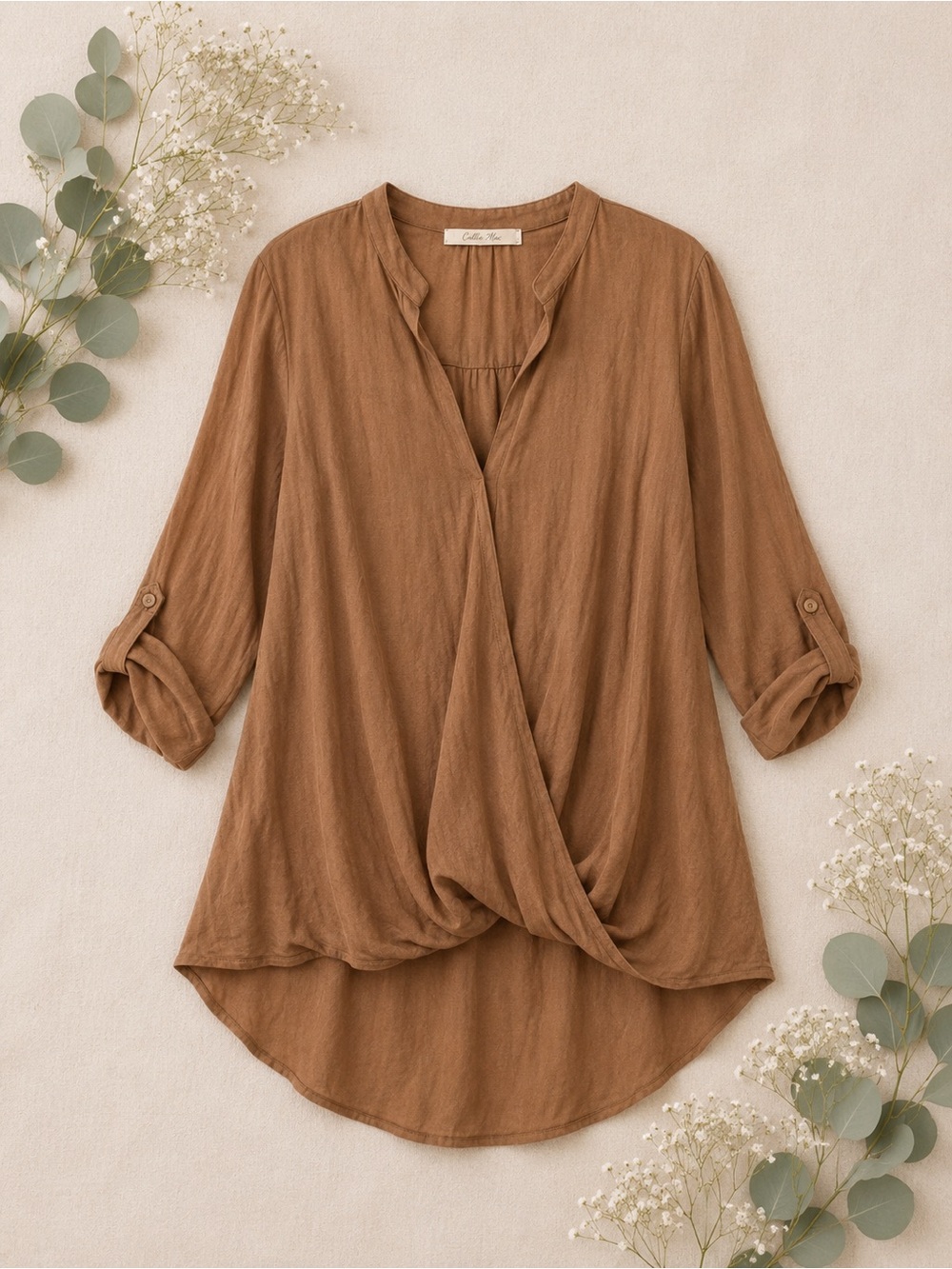 Callie Mac Brown Hi-Low Tunic | Linen Blend | Coastal Chic | Flowy Boho Top
